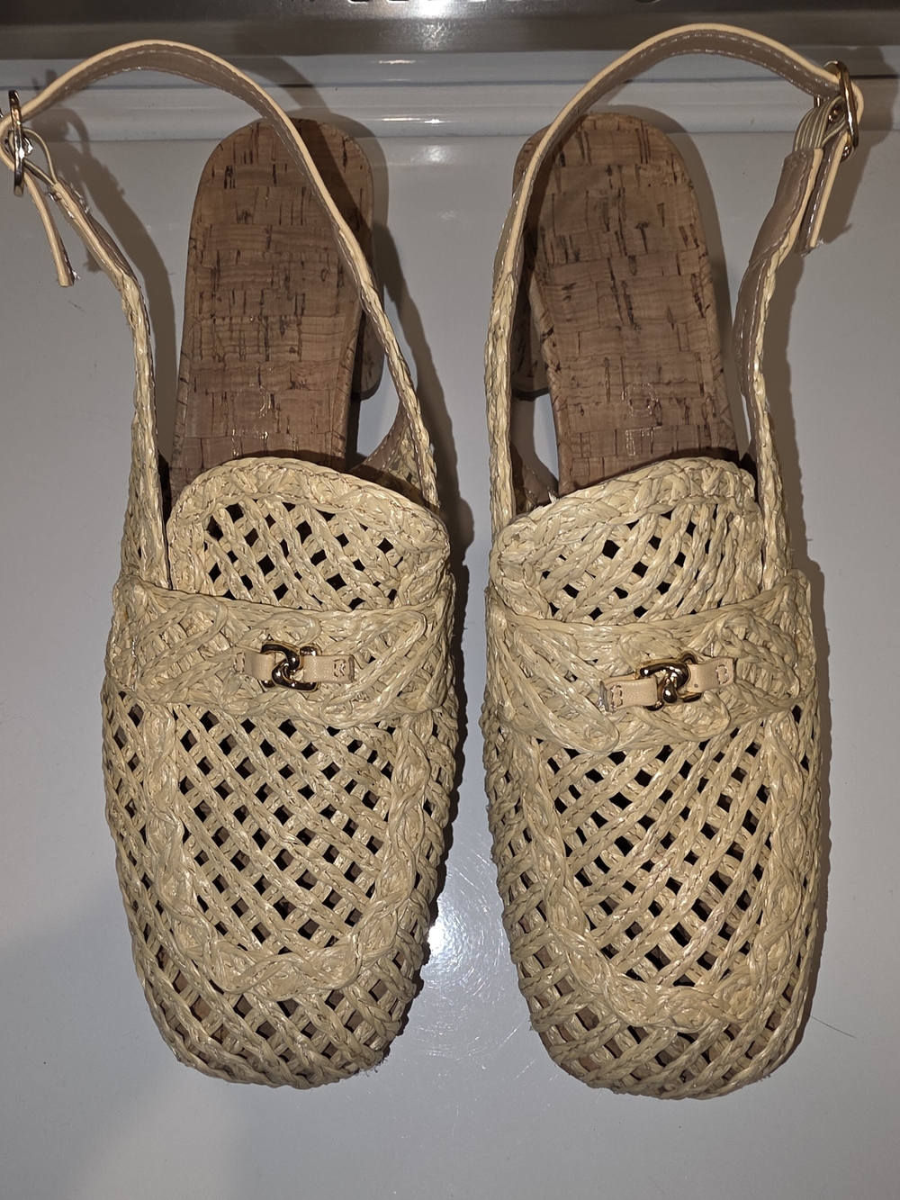 AEROSOLES Beige Woven Slingback Mules with Gold Accent